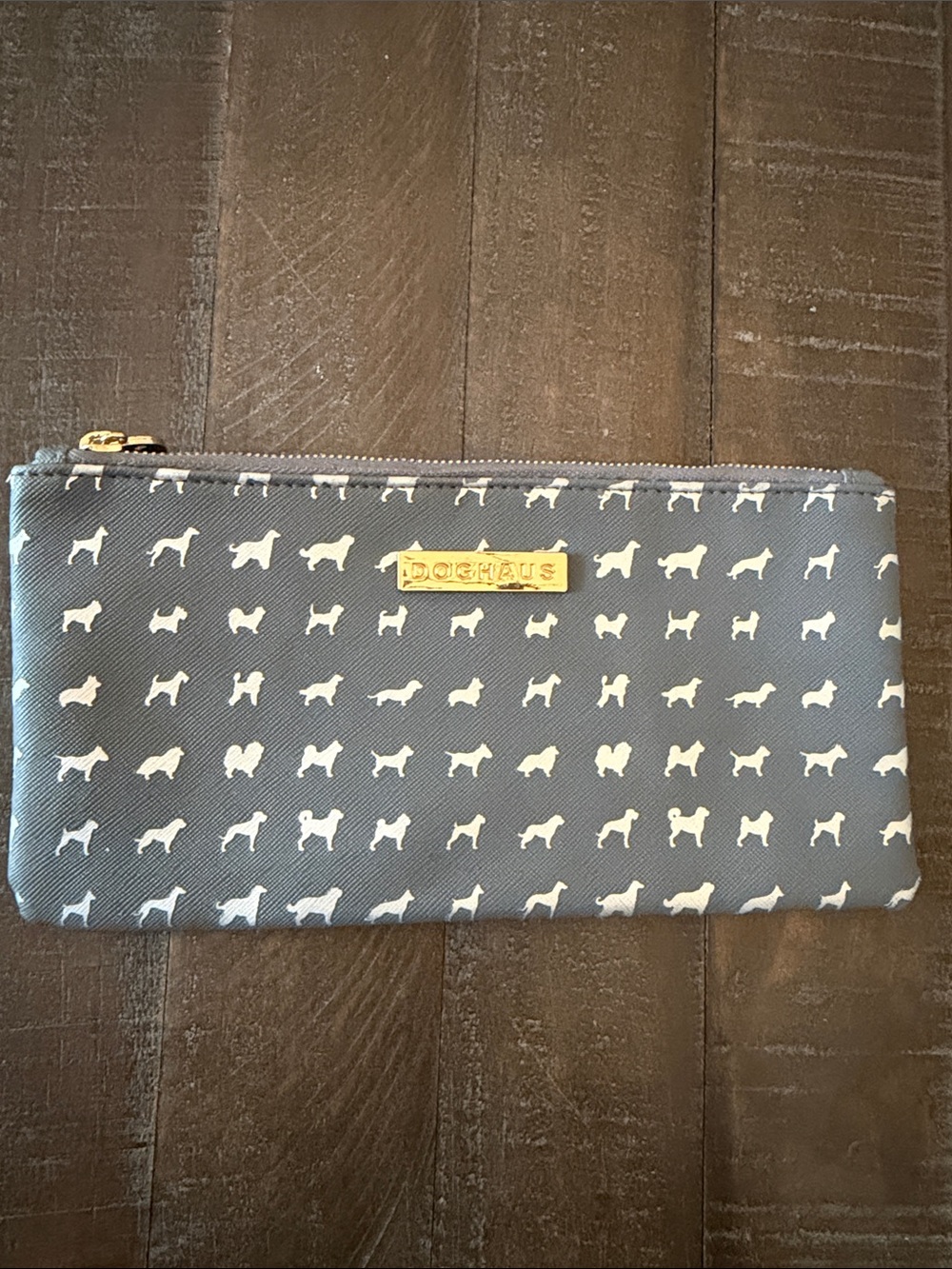Gray Dog-Print Zip Pouch